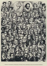 Porträts der Herrscher, Zeitgenossen, Biographen, Herausgeber, Kommentatoren, Schauspieler und Illustratoren von Shakespeare