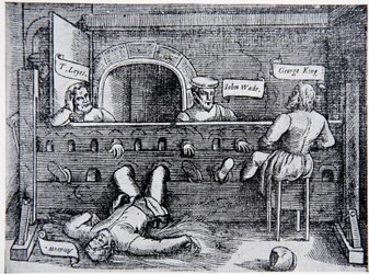Gefangene im Lollards Tower, aus Acts and Monuments von John Foxe (1516-87), 1563, Illustration aus The History of the Nation