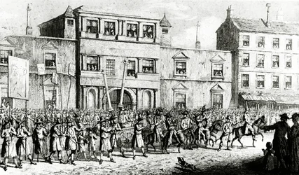 Prozession von 1741 in London zur Verspottung der Freimaurer, 1843