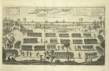 Prozession zum Tempel der großen Schlange bei der Krönung des Königs, Illustration aus 