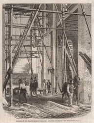 Fortschritt am Internationalen Ausstellungsgebäude; Hebevorrichtung