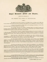 Werbebrief für die Royal Dramatic School und das Theater, 73 Dean Street, Soho Square, London