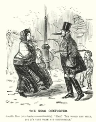 Der Nasenwärmer - Mann schützt seine Nase vor der Kälte (Stich)