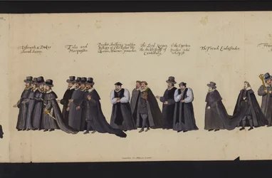 Begräbnisprozession von Königin Elisabeth I (farbiger Stich)