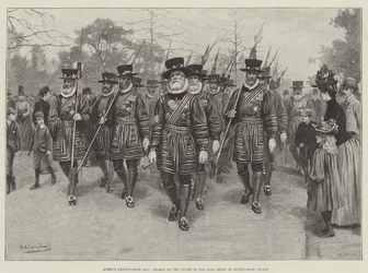 Tag des Empfangs der Königin, Yeomen der Garde im Mall auf dem Weg zum Buckingham Palace