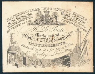 R B Bate, mathematische, optische und philosophische Instrumente, Visitenkarte