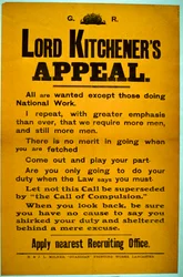 Rekrutierungsplakat - Lord Kitcheners Aufruf, 1914-18