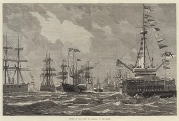 Überprüfung der Flotte in Spithead durch die Königin (Gravur)