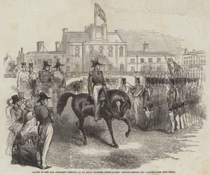 Überprüfung der Honourable Artillery Company durch Seine Königliche Hoheit Prinz Albert, Hauptmann-General und Oberst (Gravur)