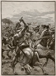 Richard III in der Schlacht von Bosworth, Illustration aus Cassells Illustrierter Geschichte Englands