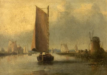 Flusslandschaft mit Schiffen