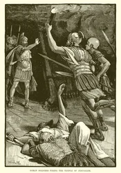 Römische Soldaten setzen den Tempel von Jerusalem in Brand