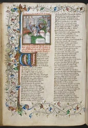 Royal MS 18 D II, f.66v, Miniatur von Hektor, der Patroklus tötet, mit einer illuminierten Initiale 