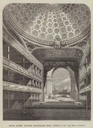 Royal Surrey Theater, Blackfriars Road, London, Mr. John Ellis, Architekt (Gravur)