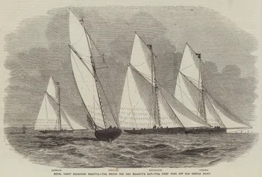 Regatta des Royal Yacht Squadron, das Rennen um den Pokal Ihrer Majestät, der erste Schlag vor Old Castle Point