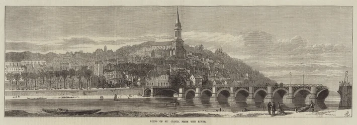 Ruinen von St. Cloud vom Fluss aus (Gravur)