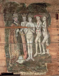 Heiliger Petrus empfängt den Adel, aus dem Wenhaston Doom, ca. 1500-20
