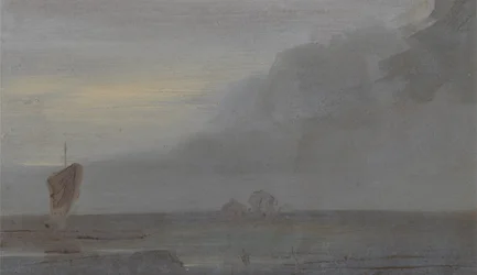 Seestück mit Booten: Abend, zuvor J.M.W. Turner (1775-1851) und auch Peter de Wint (1784-1849) zugeschrieben, 1810-20