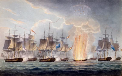 Sir Graham Moores Gefecht vor Kap Santa Maria, 5. Oktober 1804, aus Die Marinechronologie Großbritanniens von J. Ralfe