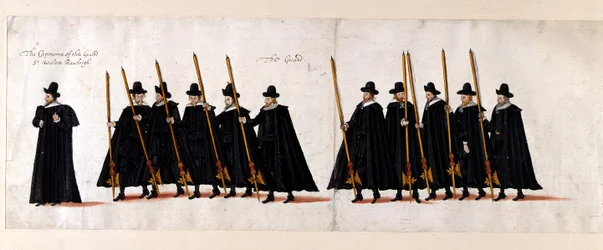 Sir Walter Raleigh, Hauptmann der Garde, und die Garde. Teil des Trauerzugs von Königin Elisabeth I. zur Westminster Abbey, 28. April 1603