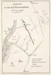 Skizze der Schlacht von Aliwal, 28. Januar 1846, aus Cassells Illustrierter Geschichte Englands