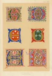 Exemplare von vierzehnten und fünfzehnten Jahrhundert illuminierten Initialen