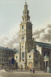 St. Clement Danes Kirche, veröffentlicht von Rudolph Ackermann (1764-1834) 1816 (Aquatinta)