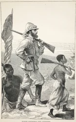 Stanley nähert sich dem Tanganjikasee, Illustration aus der Bildausgabe des Lebens und der Entdeckungen von David Livingstone von J. Ewing Richie, veröffentlicht von A. Fullarton & Co., 1876