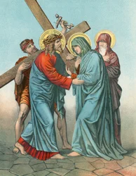 Station IV Jesus trägt das Kreuz, trifft seine am meisten betrübte Mutter