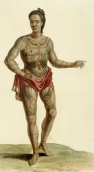 Tätowierter hawaiianischer Krieger, 1824