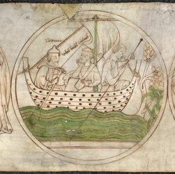Tatwin bringt Guthlac mit dem Boot nach Crowland, aus 