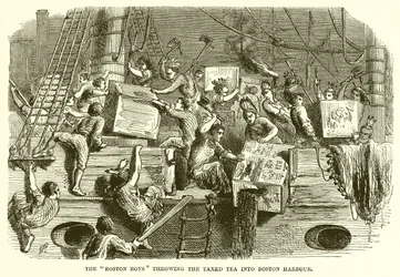 Die Bostoner Jungen werfen den besteuerten Tee in den Bostoner Hafen