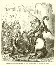 Der Kampf und die Foutrance zwischen Sir John Copeland und Sir Lancelot de Lorris