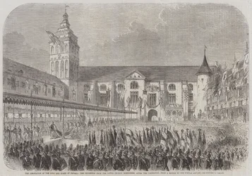 Die Krönung des Königs und der Königin von Preußen, die Prozession von der Schlosskirche, Königsberg, nach der Krönung (Stich)