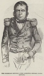 Die Dominikanische Republik, der Befreier General Pedro Santana (Gravur)