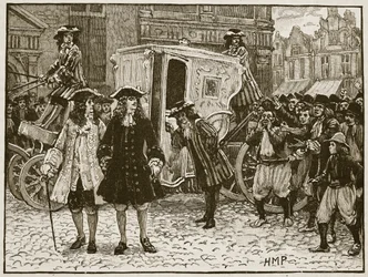 Der englische Gesandte wird in den Straßen von Utrecht beleidigt, 1712, Illustration aus Cassells Illustrierter Geschichte Englands
