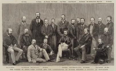 Die Hungersnot in Indien, Lord Lytton und der Kommissar von Mysore halten einen Rat in Bangalore