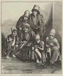 Die Hungersnot in Persien, hungernde Menschen in Shiraz (Gravur)