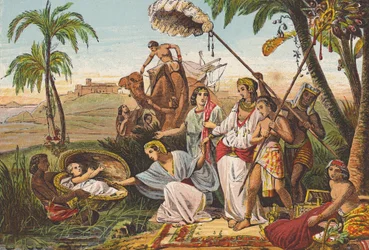 Das Auffinden des Moses (Farblithografie)