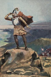 Der erste Blick auf den Pazifik (Farblithografie)