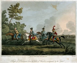 Die Flucht von Bonaparte (1769-1821) vom Schlachtfeld von Waterloo im Jahr 1815, 1817 (Aquatinta)