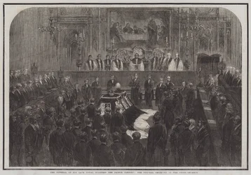 Die Beerdigung Seiner verstorbenen Königlichen Hoheit des Prinzgemahls, die Beerdigungszeremonie im Chor (Stich)