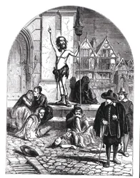 Die Große Pest von 1665, der Enthusiast, der London anprangert (Kupferstich)