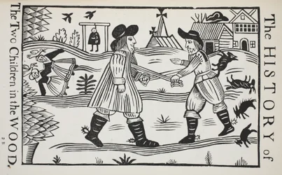 Die Geschichte der zwei Kinder im Wald, Illustration aus Chap-books des achtzehnten Jahrhunderts von John Ashton, veröffentlicht 1882