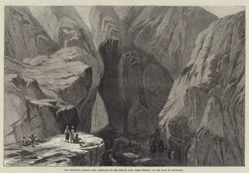 Der drohende Afghanische Krieg, Eingang zum Khojak-Pass, von Pershin, auf dem Weg nach Kandahar (Gravur)