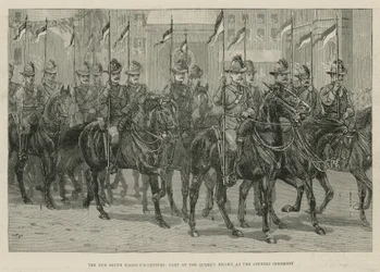 Das Imperial Institute: Die New South Wales Volunteers, Teil der Eskorte der Königin bei der Eröffnungszeremonie