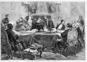 Die Kaiserin Eugénie leitet eine Ministerratssitzung im Palais de l