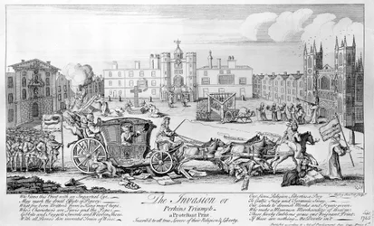 Die Invasion oder Perkins Triumph - ein protestantischer Druck, gewidmet allen wahren Liebhabern ihrer Religion und Freiheit, 1745