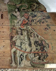 Die letzte Posaune, aus dem Wenhaston Doom, ca. 1500-20