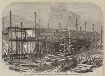 Der "Leviathan" (Great Eastern) Dampfschiff, wie sie zu Beginn des Jahres 1855 erschien (Stich)